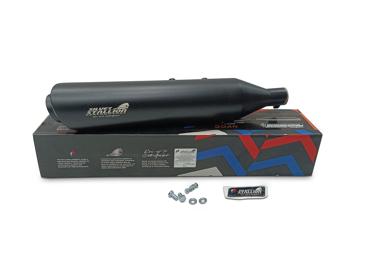 For Royal Enfield New Bullet 350 Silver Stallion Exhaust Silencer, Black