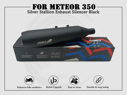 For Royal Enfield Meteor 350 Silver Stallion Exhaust Silencer, Black