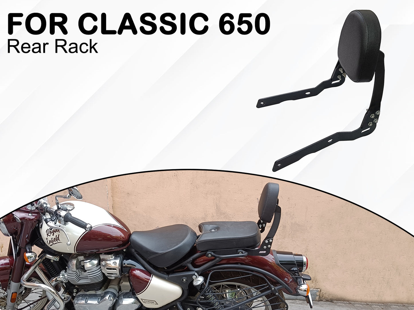 For Royal Enfield Classic 650 Black Rear Backrest With Pad