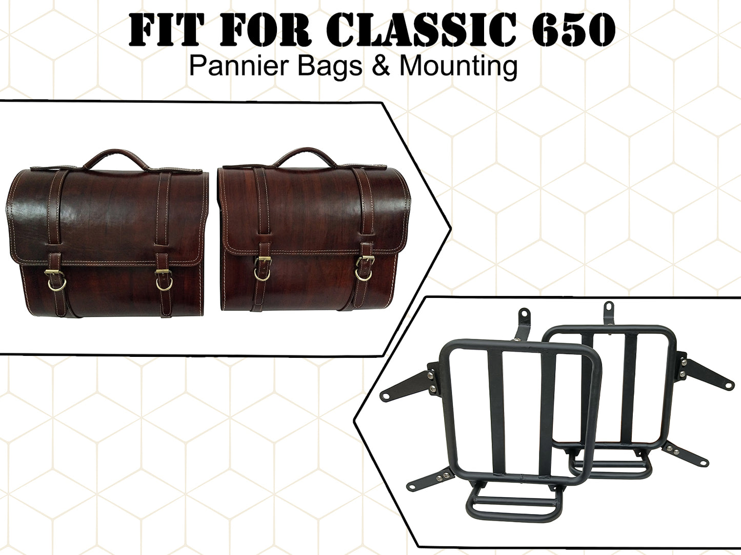 For Royal Enfield Classic 650 Genuine Leather Pannier Saddle Bags & Mounting D21