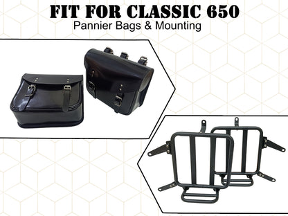 For Royal Enfield Classic 650 Genuine Leather Pannier Bags With Mounting D2