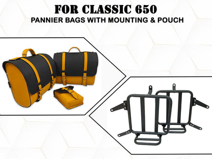 For Royal Enfield Classic 650 Pannier Bags With Tank Pouch & Mounting D28