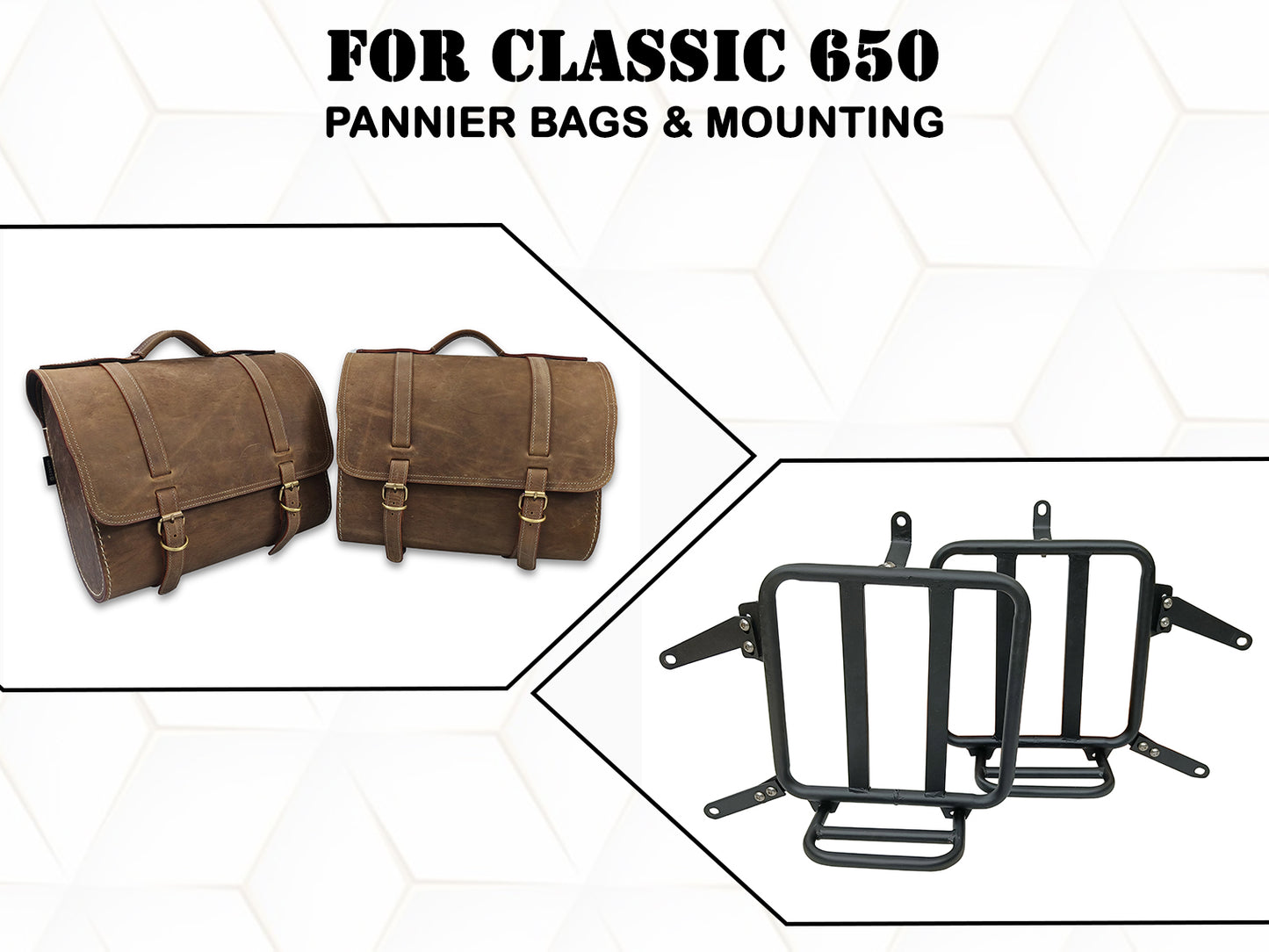 For Royal Enfield Classic 650 Genuine Leather Pannier Bags & Mounting D31