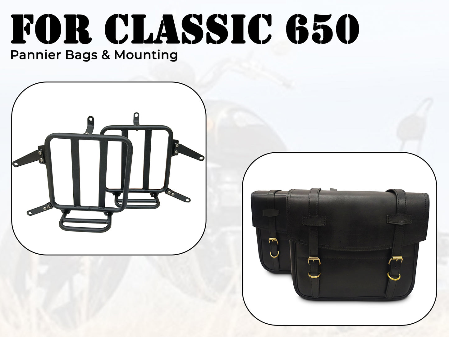 For Royal Enfield Classic 650 Leather Black Color Pannier Bags & Mounting
