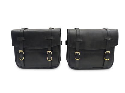 For Royal Enfield Classic 650 Leather Black Color Pannier Bags & Mounting