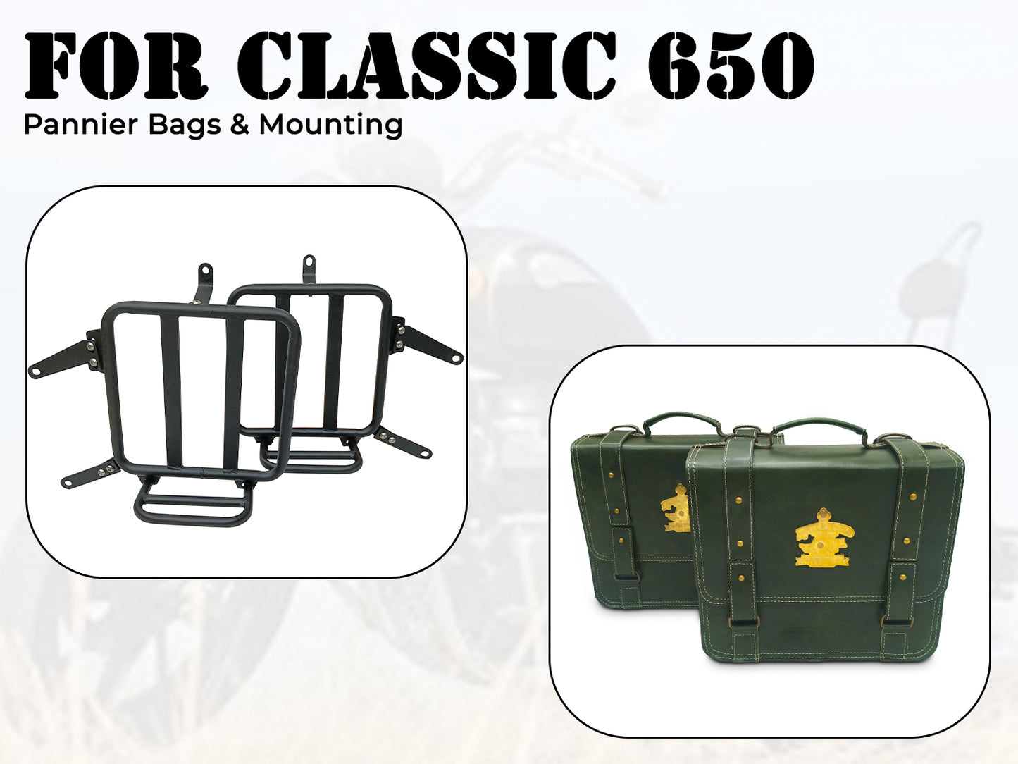 For Royal Enfield Classic 650 Leather Dark Green Pannier Bags & Mounting
