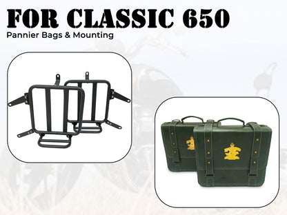 For Royal Enfield Classic 650 Leather Dark Green Pannier Bags & Mounting