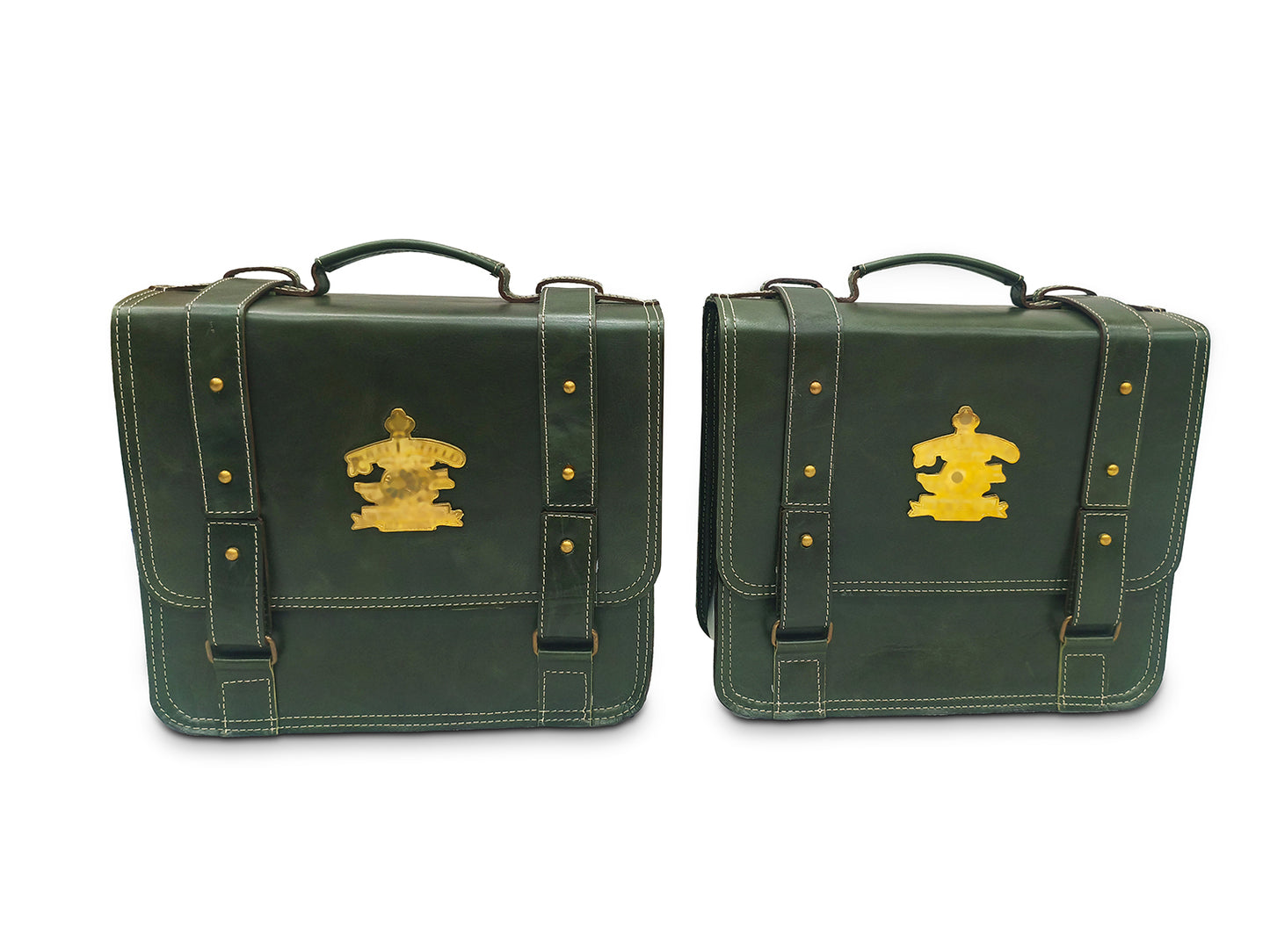 For Royal Enfield Classic 650 Leather Dark Green Pannier Bags & Mounting