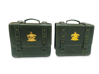 For Royal Enfield Classic 650 Leather Dark Green Pannier Bags & Mounting