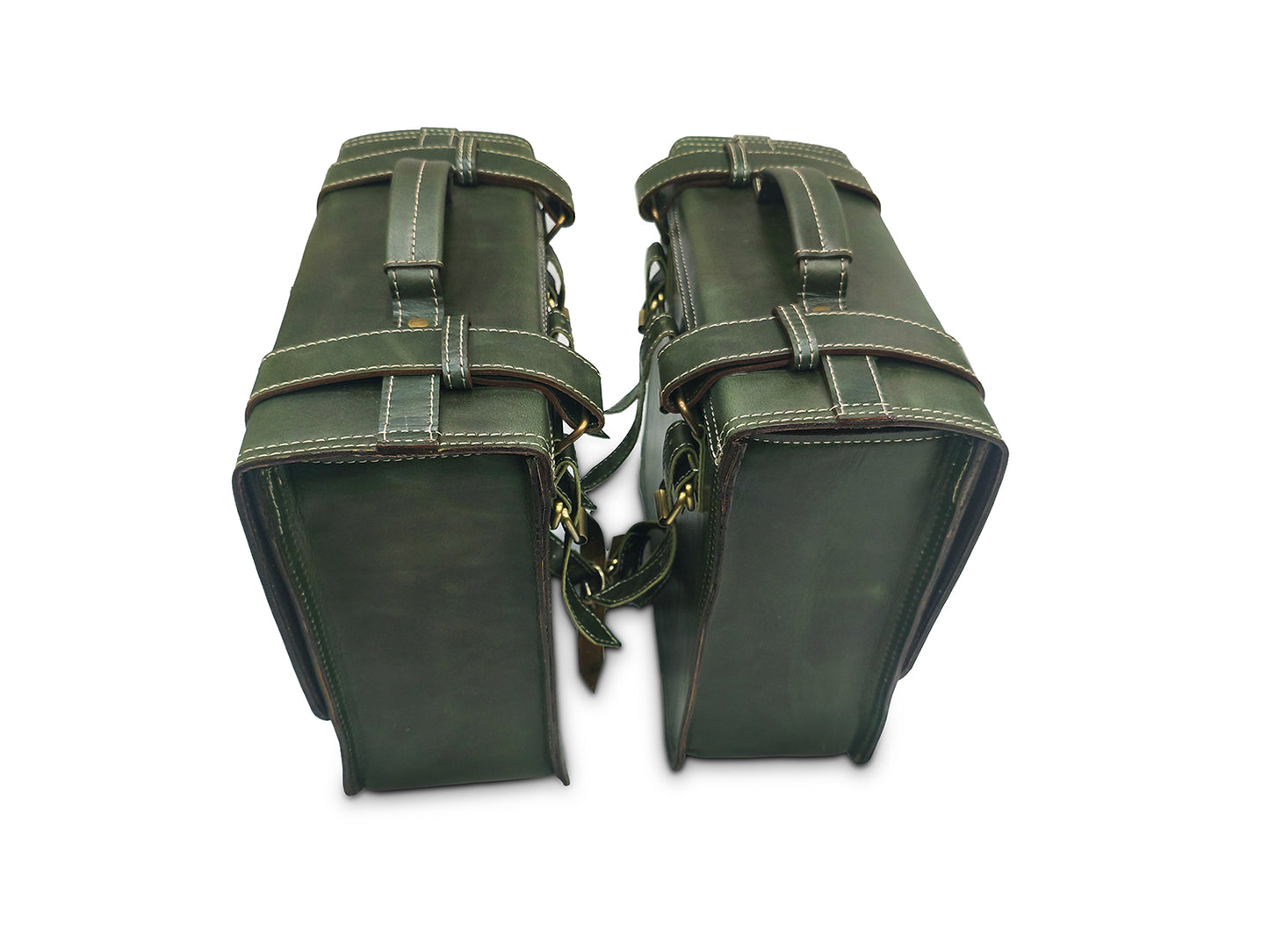 For Royal Enfield Classic 650 Leather Dark Green Pannier Bags & Mounting