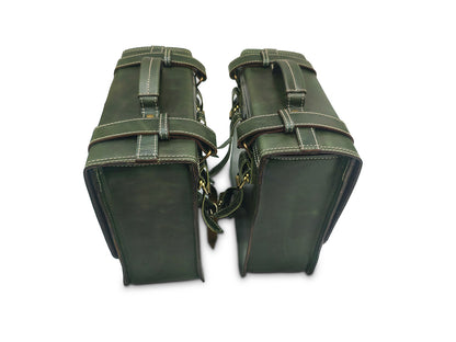 For Royal Enfield Classic 650 Leather Dark Green Pannier Bags & Mounting