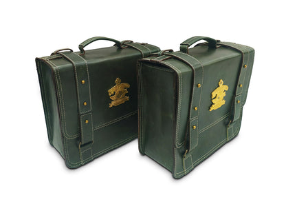 For Royal Enfield Classic 650 Leather Dark Green Pannier Bags & Mounting