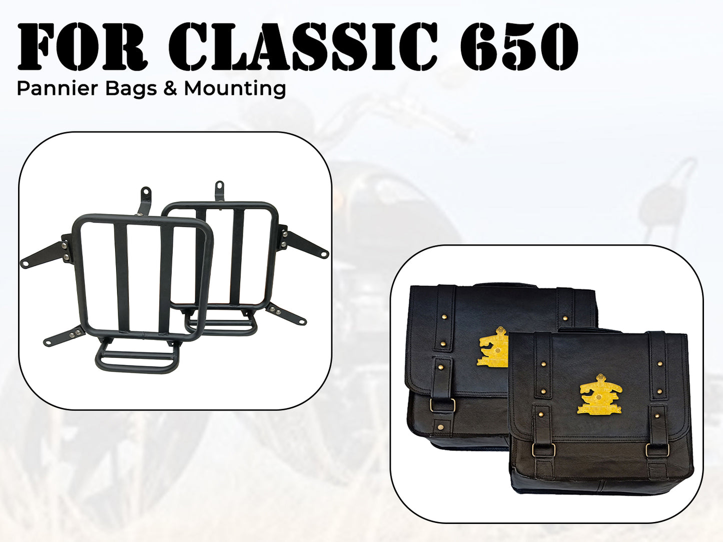For Royal Enfield Classic 650 Leather Pannier Bags Black With Mounting