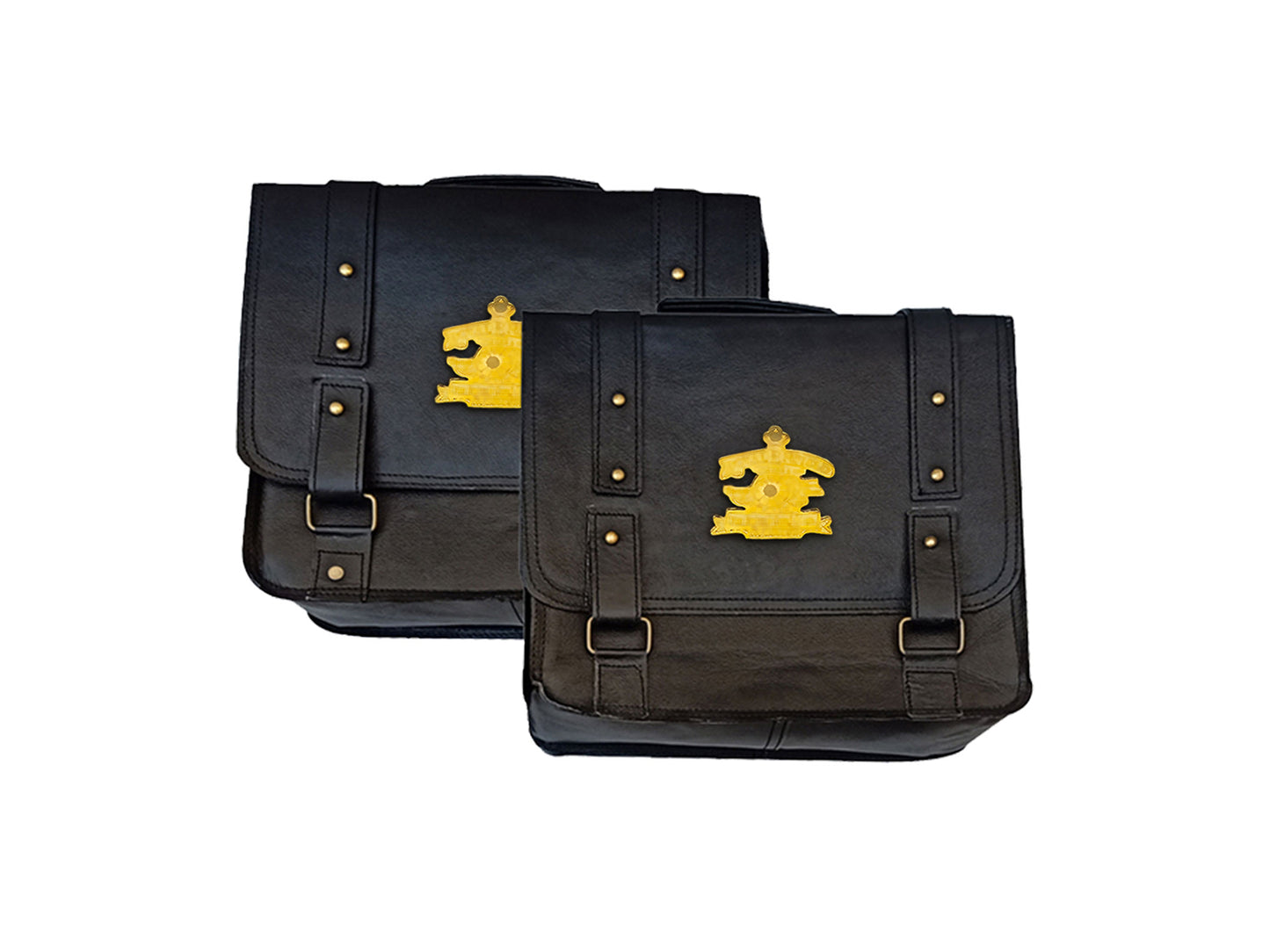 For Royal Enfield Classic 650 Leather Pannier Bags Black With Mounting
