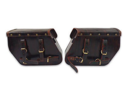 For Royal Enfield Classic 650 Pannier Bags Antique Brown Pair & Saddle Stay