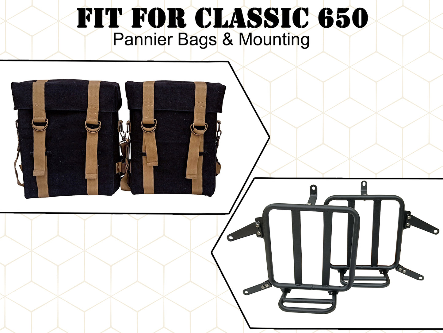 For Royal Enfield Classic 650 Military Pannier Bags Black & Golden With Mounting