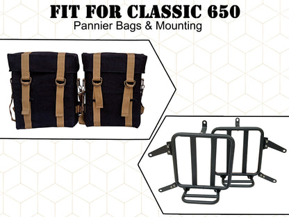 For Royal Enfield Classic 650 Military Pannier Bags Black & Golden With Mounting