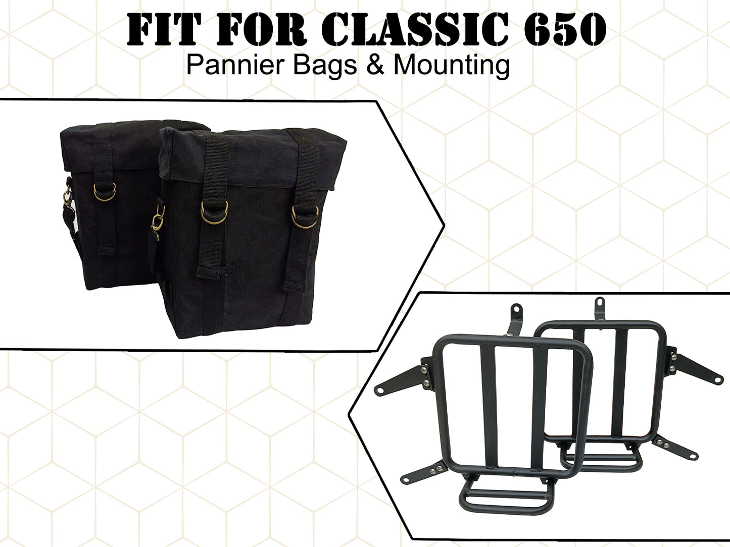 For Royal Enfield Classic 650 Military Pannier Bags Black Color With Mounting