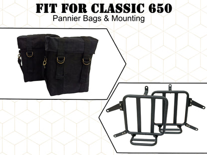 For Royal Enfield Classic 650 Military Pannier Bags Black Color With Mounting