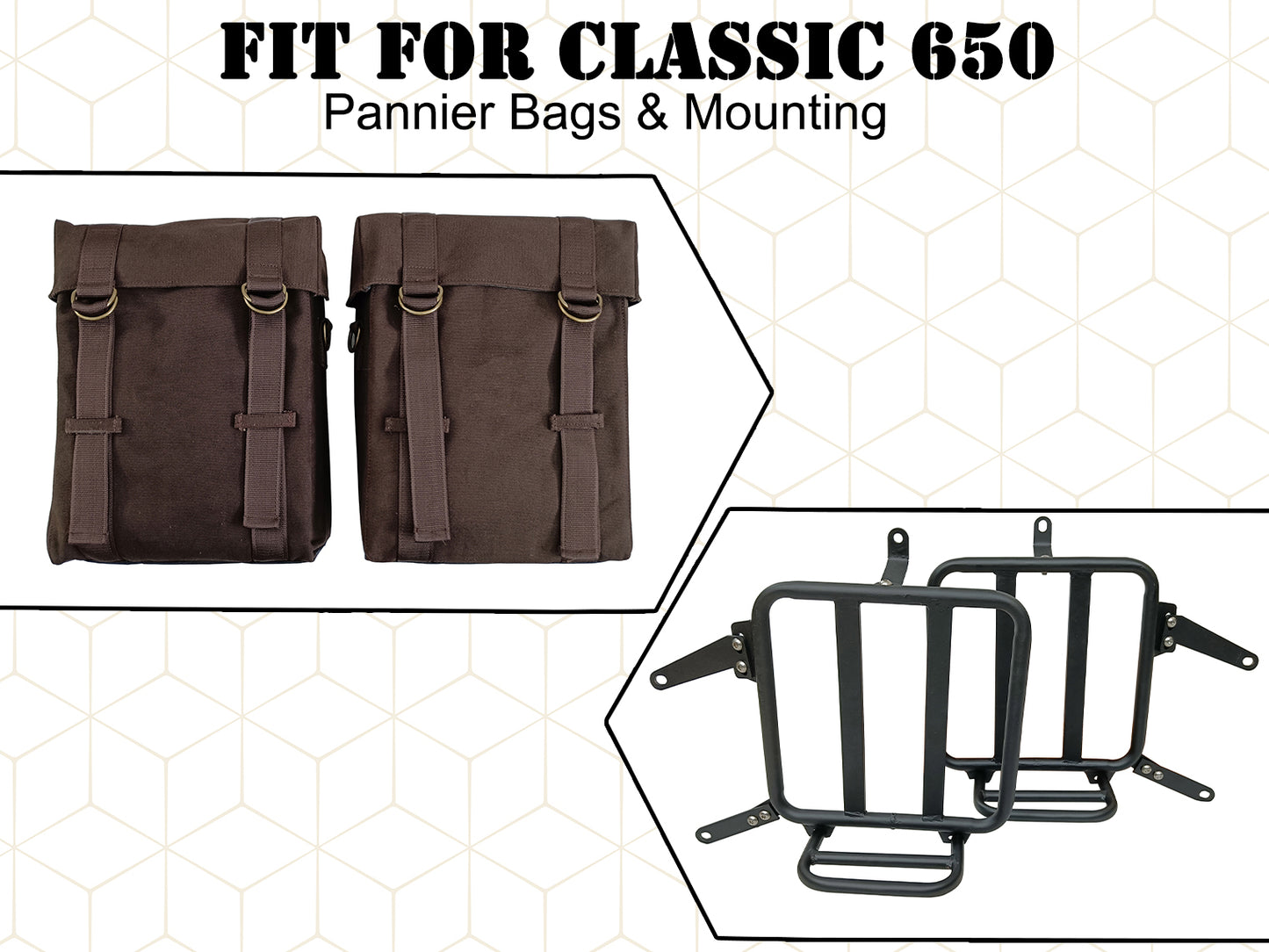 For Royal Enfield Classic 650 Military Pannier Bags Coffee Brown With Mounting