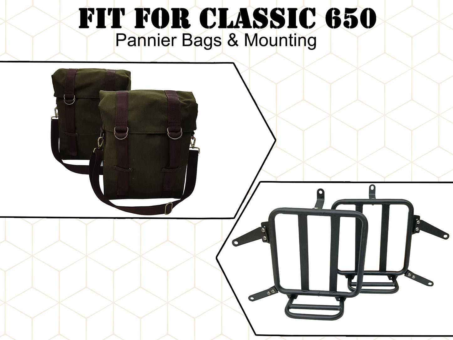 For Royal Enfield Classic 650 Military Pannier Bags Olive Color with Mounting