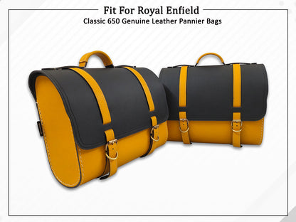 For Royal Enfield Classic 650 Genuine Leather Pannier Bags D2
