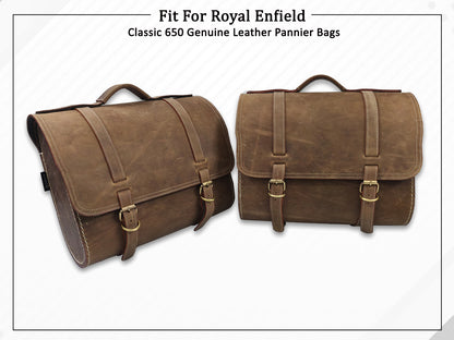 For Royal Enfield Classic 650 Genuine Leather Pannier Bags D3
