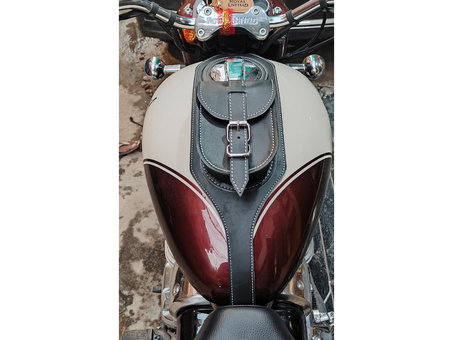 For Royal Enfield Classic 650 Fuel Tank Belt with Pouch, Black Color