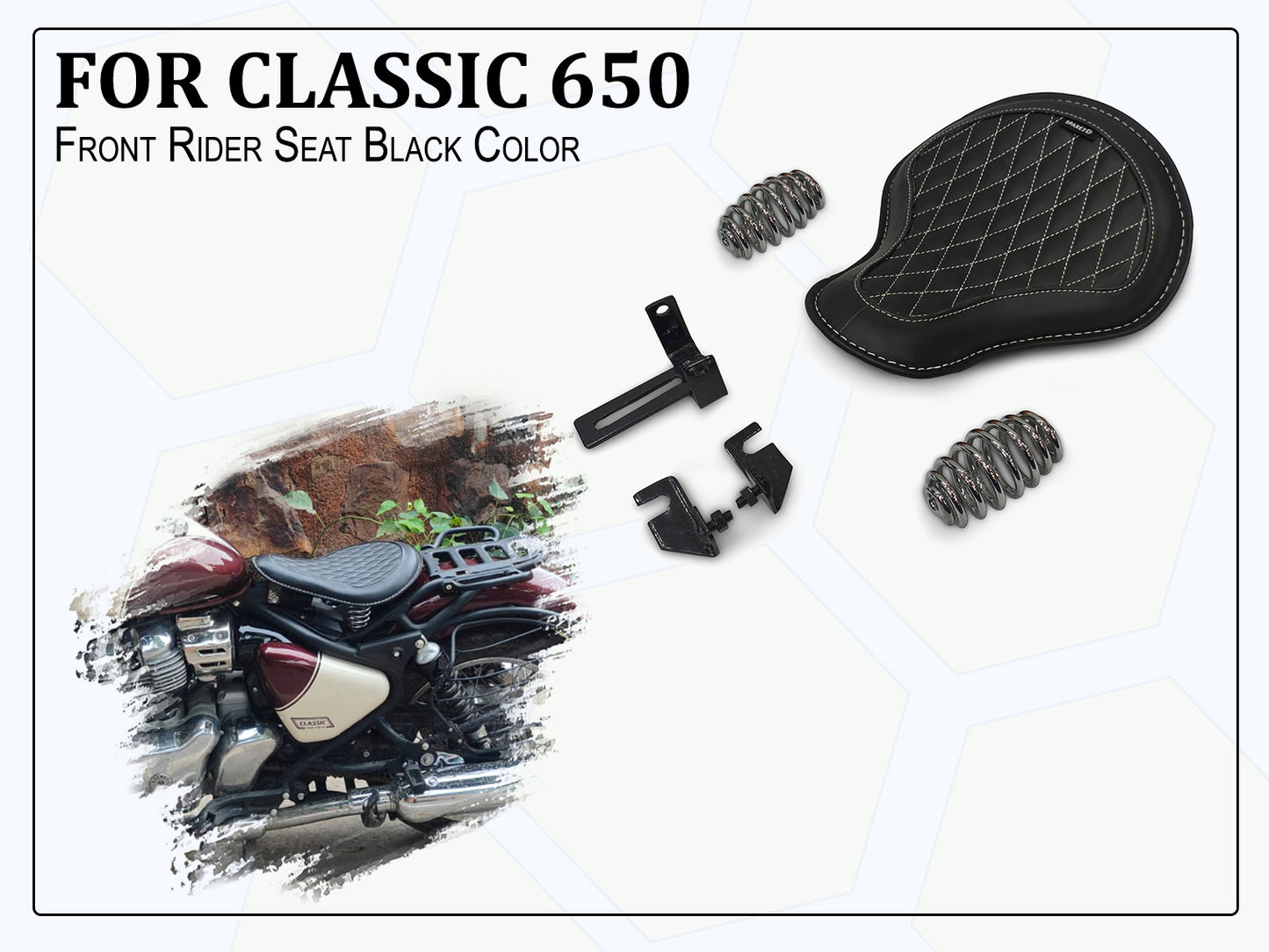 For Royal Enfield Classic 650 Genuine Leather Front Rider Seat Black Color