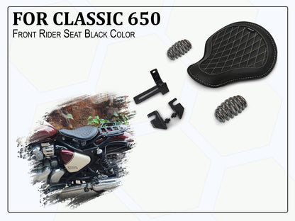 For Royal Enfield Classic 650 Genuine Leather Front Rider Seat Black Color