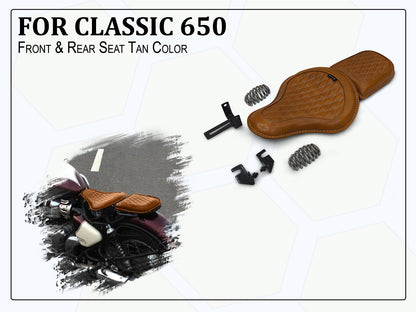 For Royal Enfield Classic 650 Genuine Leather Front & Rear Seat Tan Color