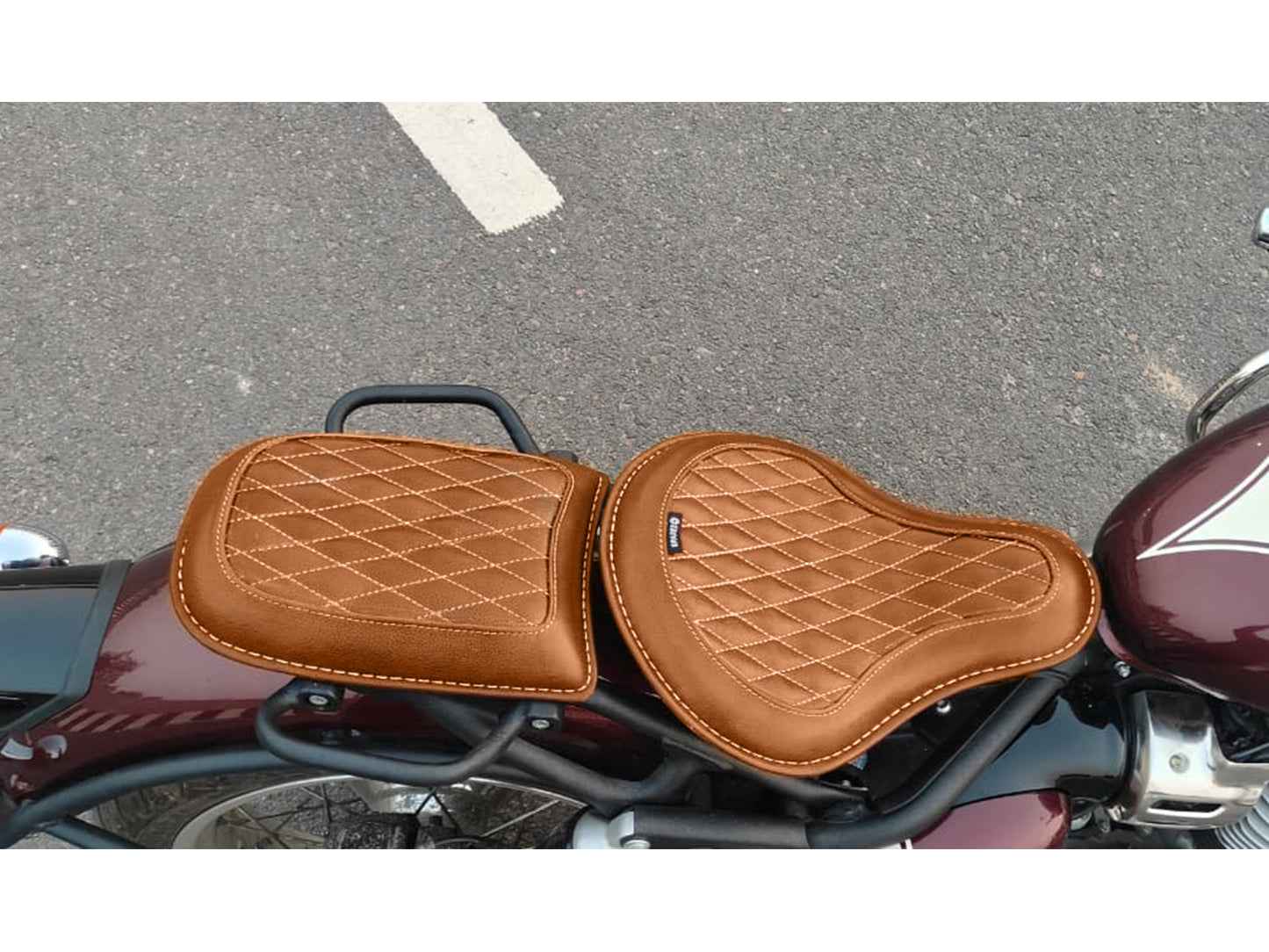 For Royal Enfield Classic 650 Genuine Leather Front & Rear Seat Tan Color