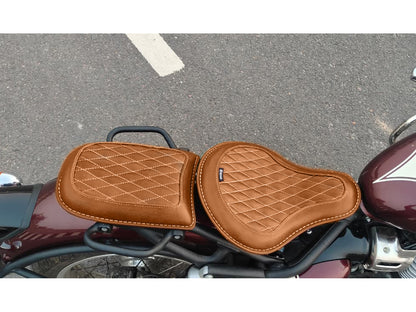 For Royal Enfield Classic 650 Genuine Leather Front & Rear Seat Tan Color