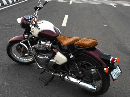 For Royal Enfield Classic 650 Genuine Leather Front & Rear Seat Tan Color