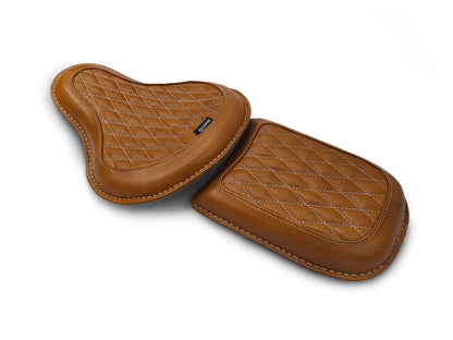 For Royal Enfield Classic 650 Genuine Leather Front & Rear Seat Tan Color
