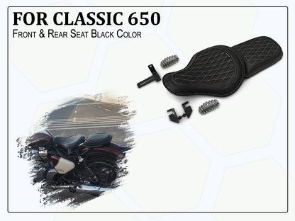 For Royal Enfield Classic 650 Genuine Leather Front & Rear Seat Black Color