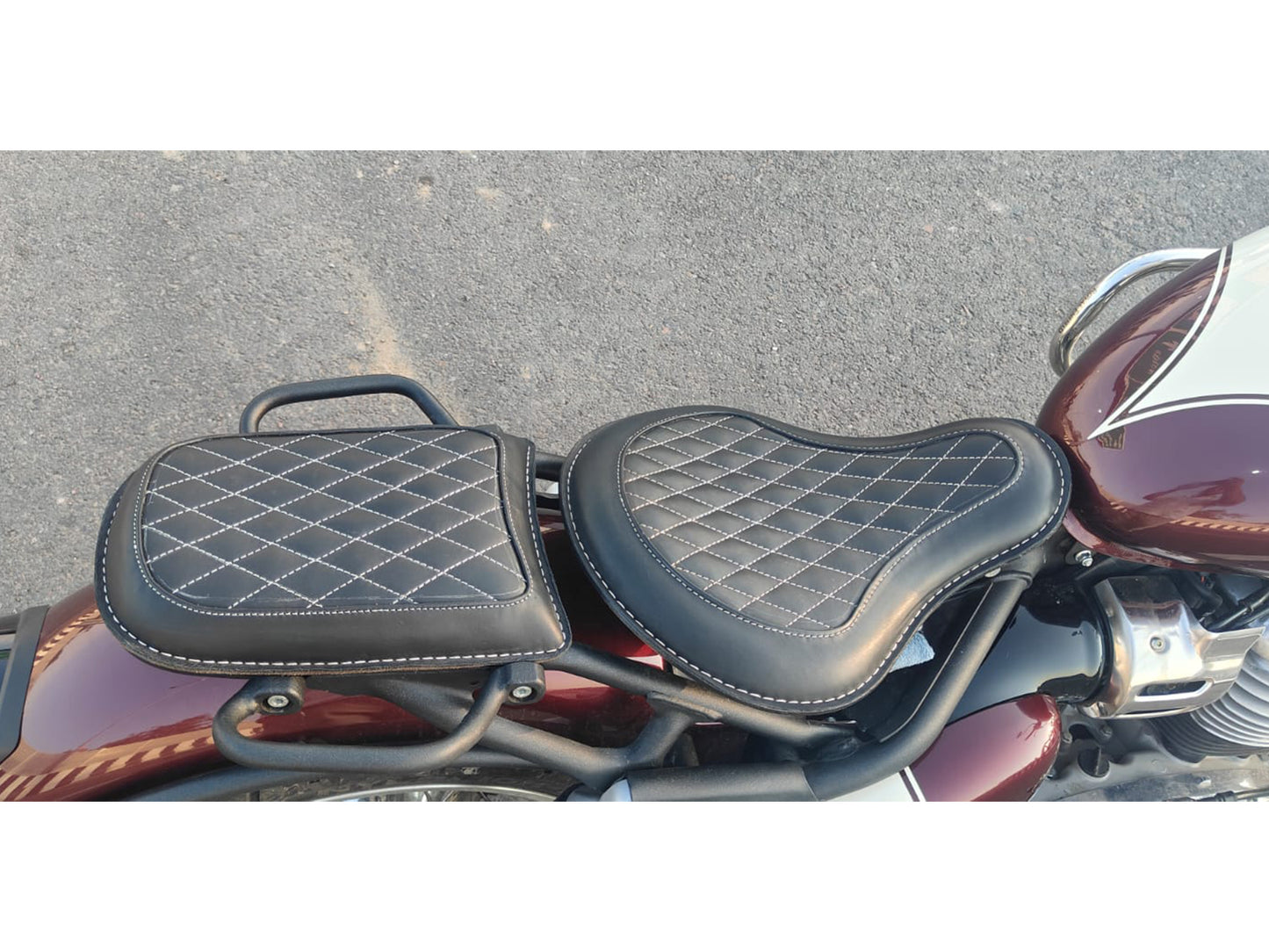 For Royal Enfield Classic 650 Genuine Leather Front & Rear Seat Black Color