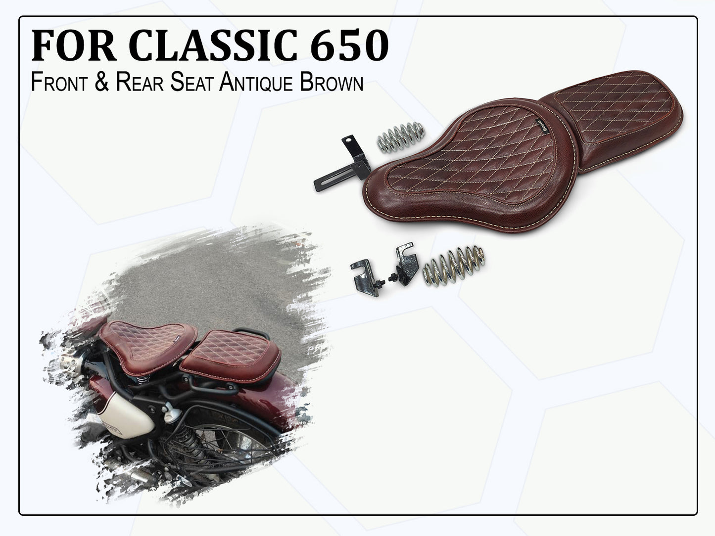 For Royal Enfield Classic 650 Genuine Leather Front & Rear Seat Antique Brown