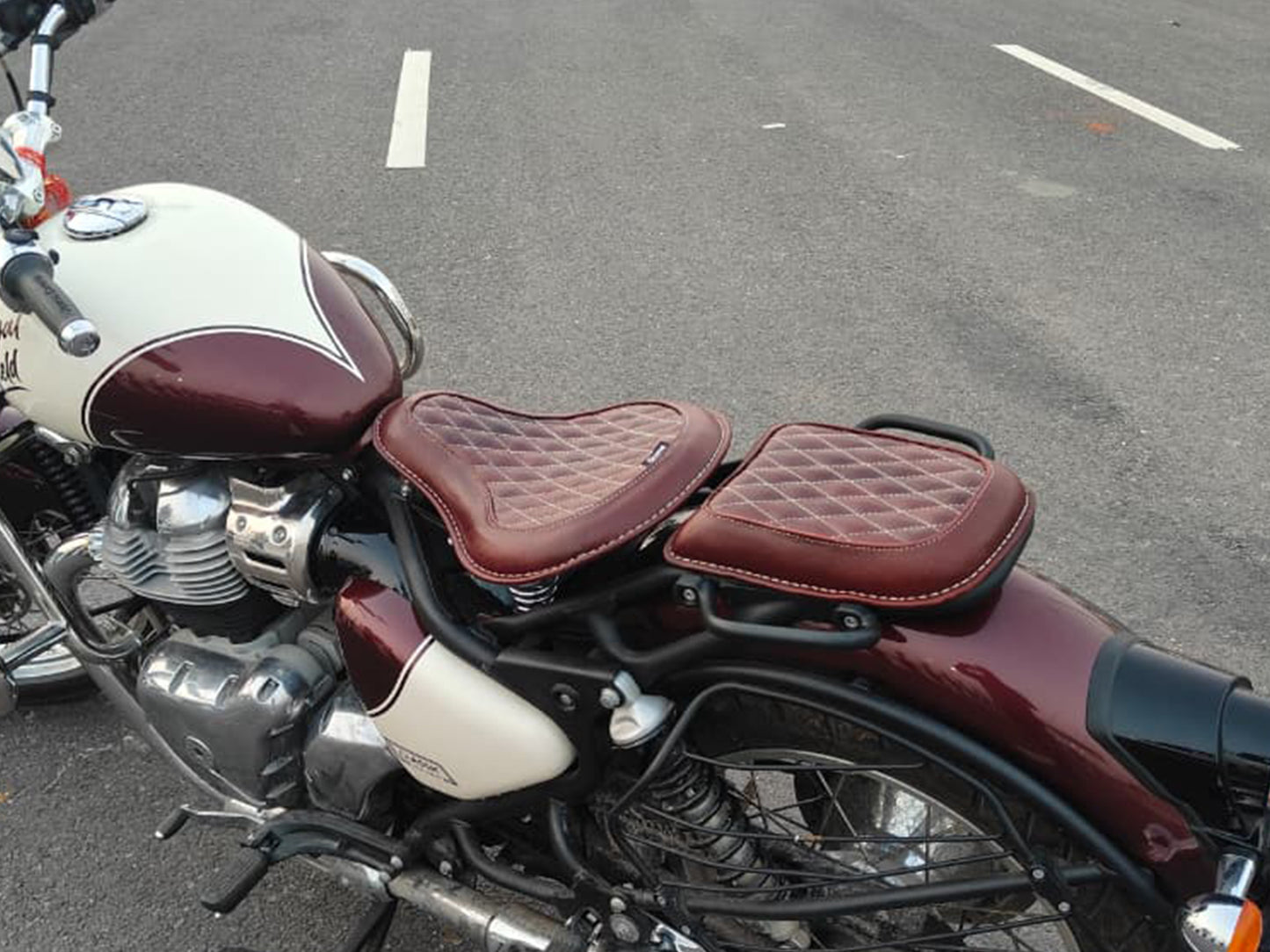 For Royal Enfield Classic 650 Genuine Leather Front & Rear Seat Antique Brown