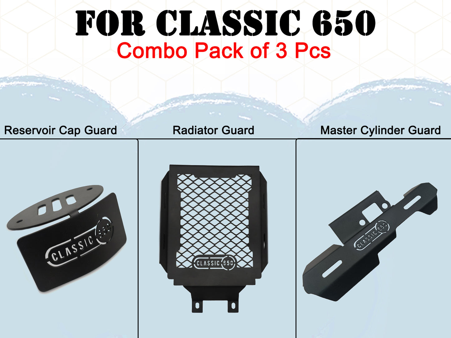 For Royal Enfield Classic 650 3 Pcs Accessories Combo Pack Black CP-1