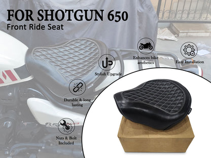 For Royal Enfield Shotgun 650 Genuine Leather Front Rider Seat Glossy Black D4