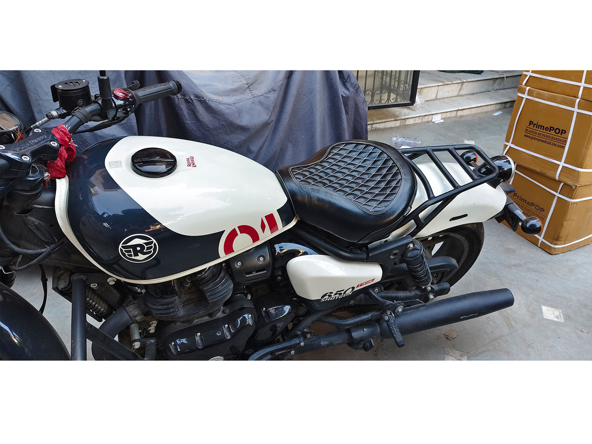 For Royal Enfield Shotgun 650 Genuine Leather Front Rider Seat Glossy Black D4