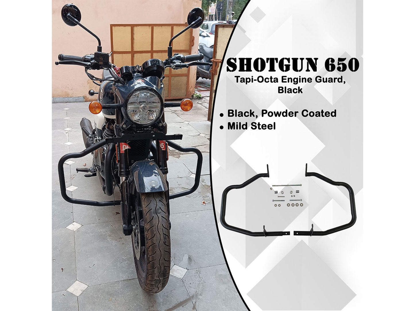 For Royal Enfield Shotgun 650 Black Tapi-Octa Large Engine Guard