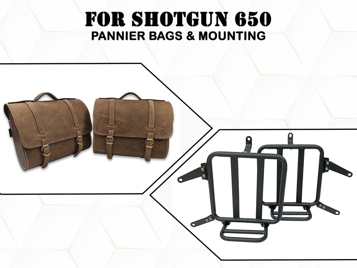 For Royal Enfield Shotgun 650 Genuine Leather Pannier Bags & Mounting D31