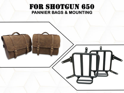 For Royal Enfield Shotgun 650 Genuine Leather Pannier Bags & Mounting D31