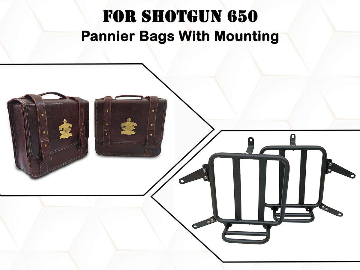 For Royal Enfield Shotgun 650 Genuine Leather Pannier Mounting & Bags D32