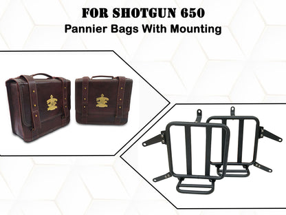 For Royal Enfield Shotgun 650 Genuine Leather Pannier Mounting & Bags D32