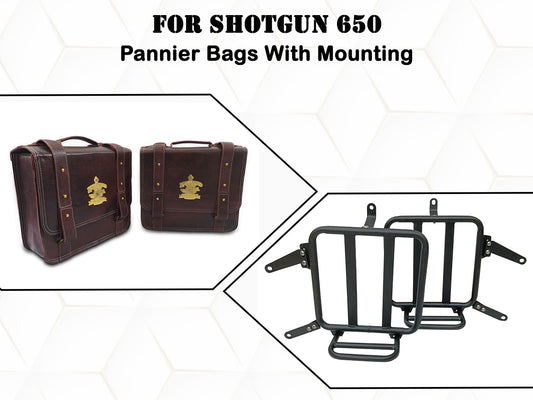 For Royal Enfield Shotgun 650 Genuine Leather Pannier Mounting & Bags D32