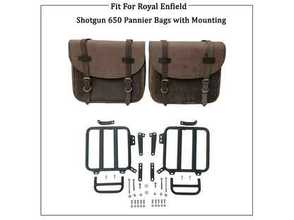 For Royal Enfield Shotgun 650 Leather Tobacco Color Bags & Pannier Mounting