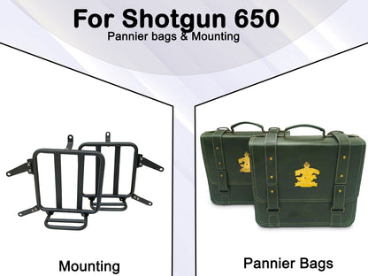 For Royal Enfield Shotgun 650 Leather Dark Green Pannier Bags & Mounting